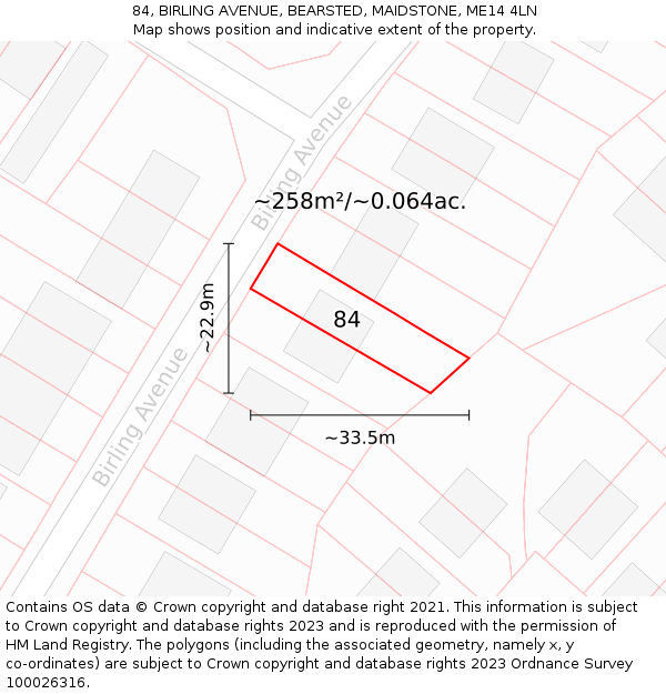 84, BIRLING AVENUE, BEARSTED, MAIDSTONE, ME14 4LN: Plot and title map