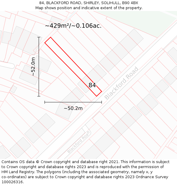 84, BLACKFORD ROAD, SHIRLEY, SOLIHULL, B90 4BX: Plot and title map
