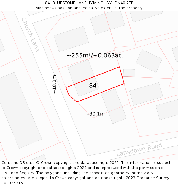 84, BLUESTONE LANE, IMMINGHAM, DN40 2ER: Plot and title map