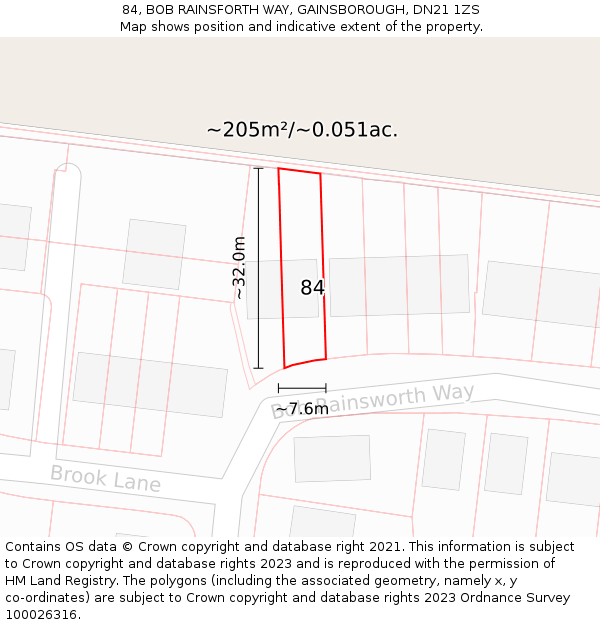 84, BOB RAINSFORTH WAY, GAINSBOROUGH, DN21 1ZS: Plot and title map
