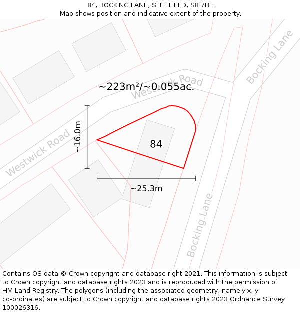 84, BOCKING LANE, SHEFFIELD, S8 7BL: Plot and title map
