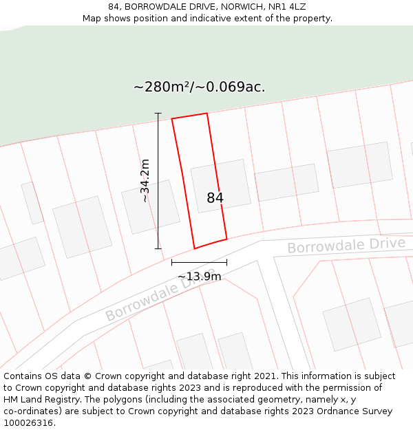 84, BORROWDALE DRIVE, NORWICH, NR1 4LZ: Plot and title map