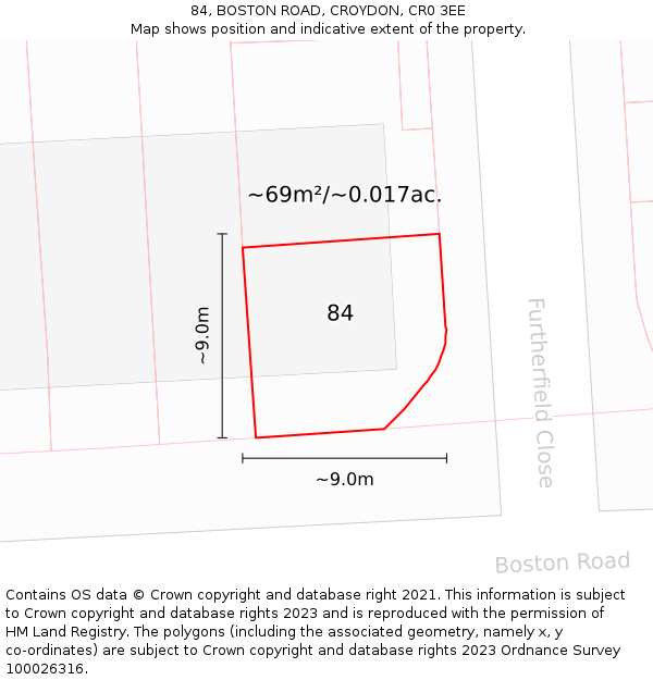 84, BOSTON ROAD, CROYDON, CR0 3EE: Plot and title map