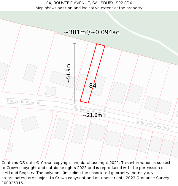 84, BOUVERIE AVENUE, SALISBURY, SP2 8DX: Plot and title map