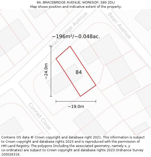 84, BRACEBRIDGE AVENUE, WORKSOP, S80 2DU: Plot and title map