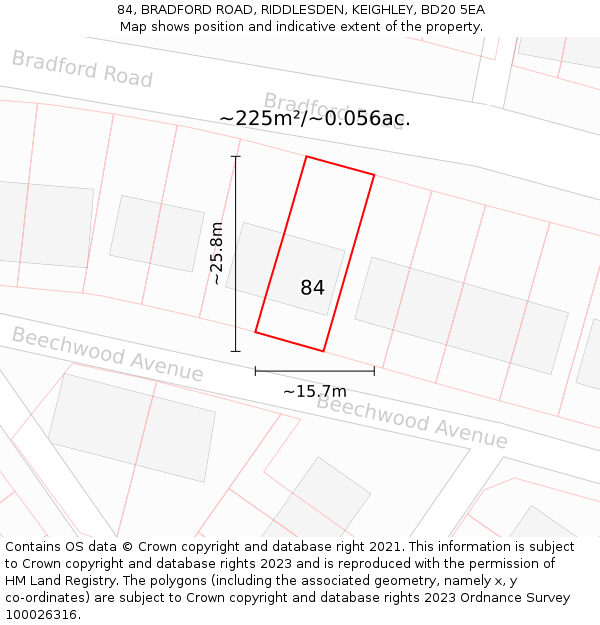 84, BRADFORD ROAD, RIDDLESDEN, KEIGHLEY, BD20 5EA: Plot and title map