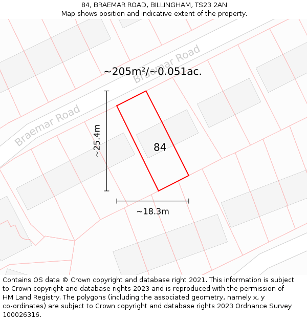 84, BRAEMAR ROAD, BILLINGHAM, TS23 2AN: Plot and title map