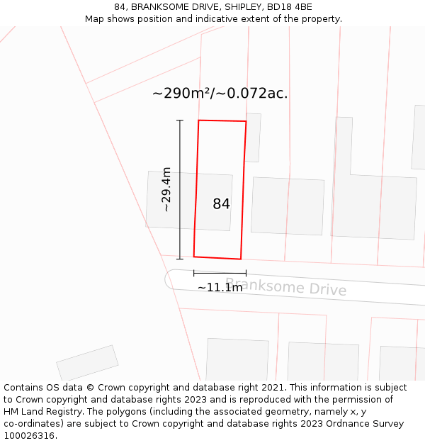 84, BRANKSOME DRIVE, SHIPLEY, BD18 4BE: Plot and title map