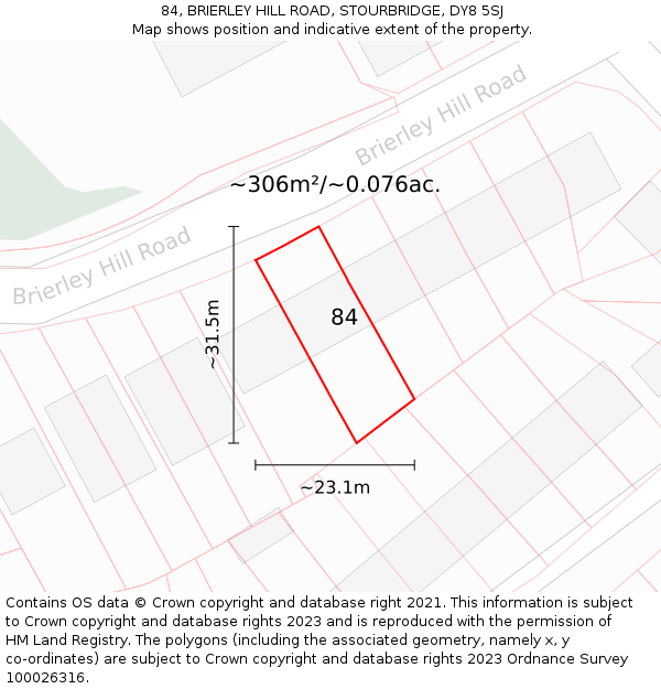 84, BRIERLEY HILL ROAD, STOURBRIDGE, DY8 5SJ: Plot and title map