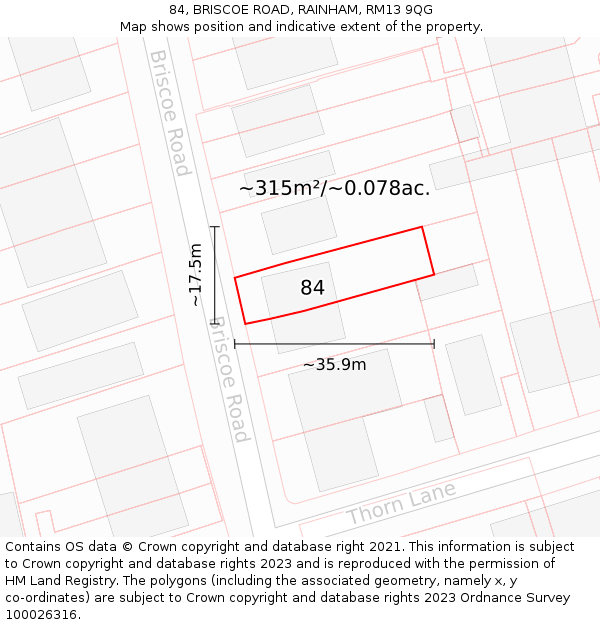 84, BRISCOE ROAD, RAINHAM, RM13 9QG: Plot and title map