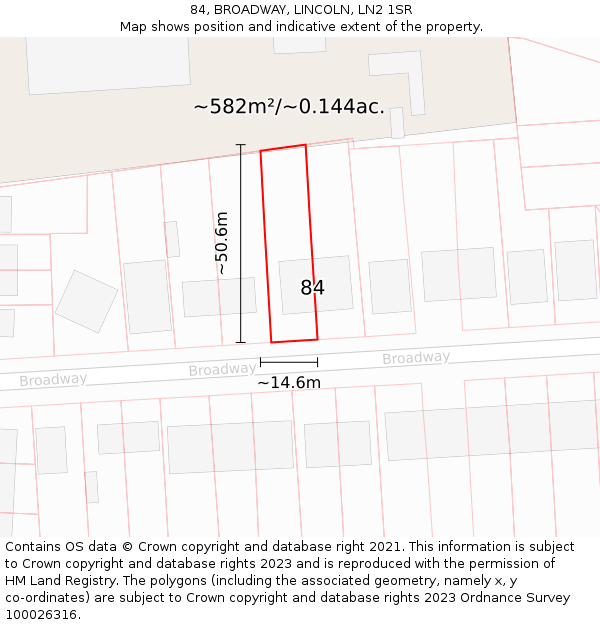 84, BROADWAY, LINCOLN, LN2 1SR: Plot and title map