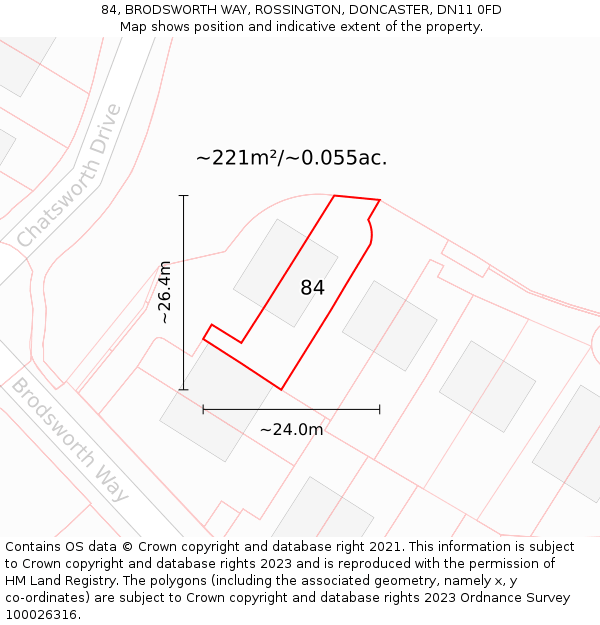 84, BRODSWORTH WAY, ROSSINGTON, DONCASTER, DN11 0FD: Plot and title map