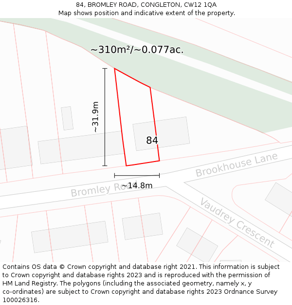 84, BROMLEY ROAD, CONGLETON, CW12 1QA: Plot and title map