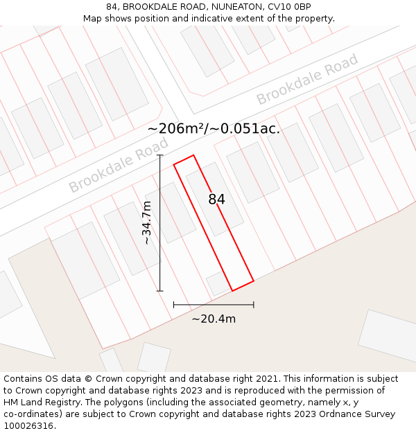 84, BROOKDALE ROAD, NUNEATON, CV10 0BP: Plot and title map