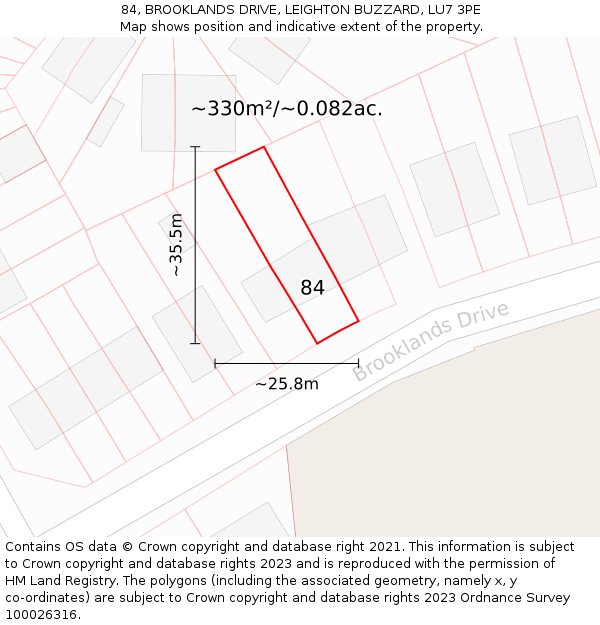 84, BROOKLANDS DRIVE, LEIGHTON BUZZARD, LU7 3PE: Plot and title map