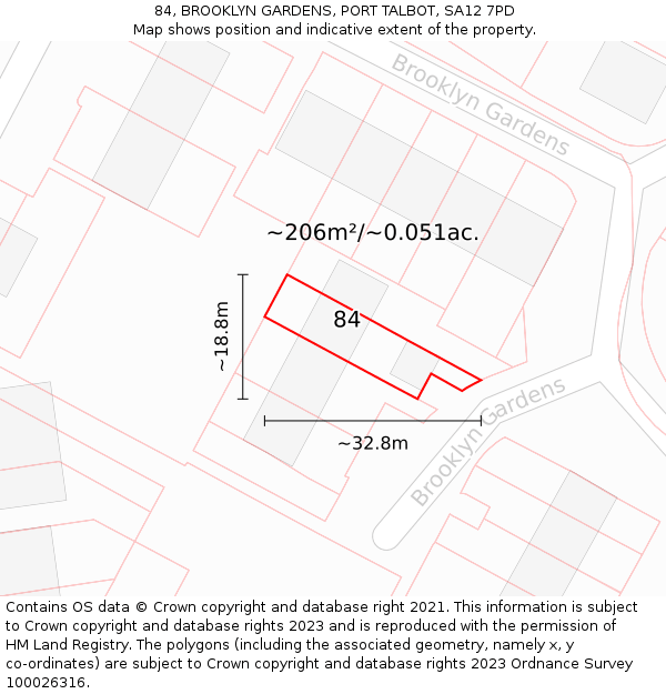 84, BROOKLYN GARDENS, PORT TALBOT, SA12 7PD: Plot and title map
