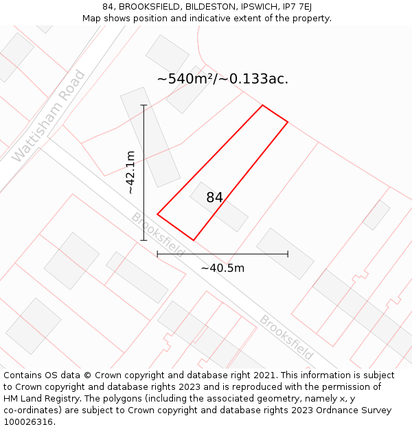 84, BROOKSFIELD, BILDESTON, IPSWICH, IP7 7EJ: Plot and title map