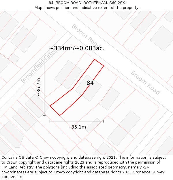 84, BROOM ROAD, ROTHERHAM, S60 2SX: Plot and title map