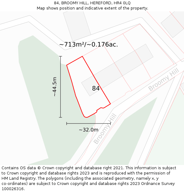 84, BROOMY HILL, HEREFORD, HR4 0LQ: Plot and title map