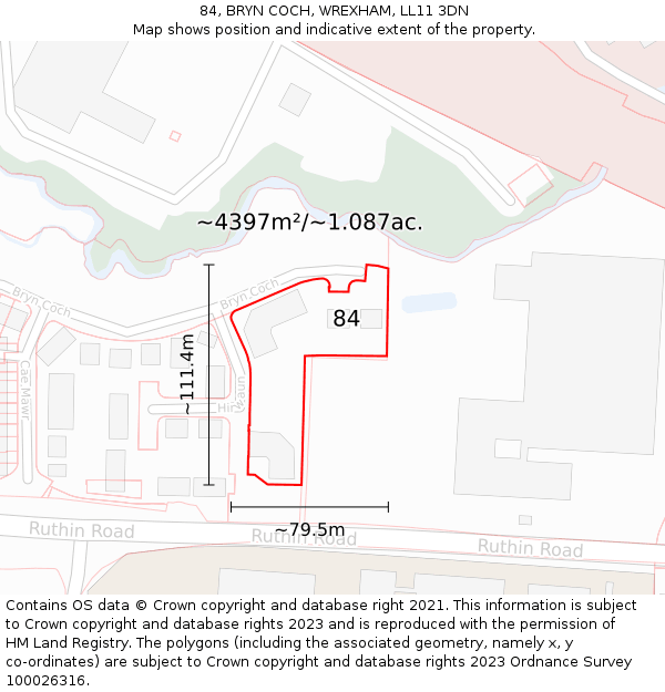 84, BRYN COCH, WREXHAM, LL11 3DN: Plot and title map