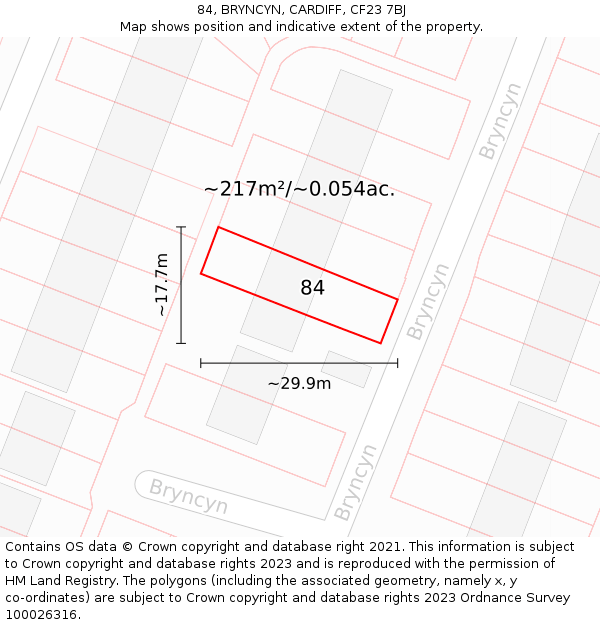 84, BRYNCYN, CARDIFF, CF23 7BJ: Plot and title map