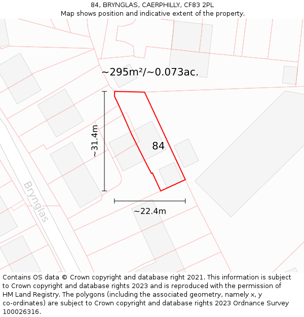 84, BRYNGLAS, CAERPHILLY, CF83 2PL: Plot and title map