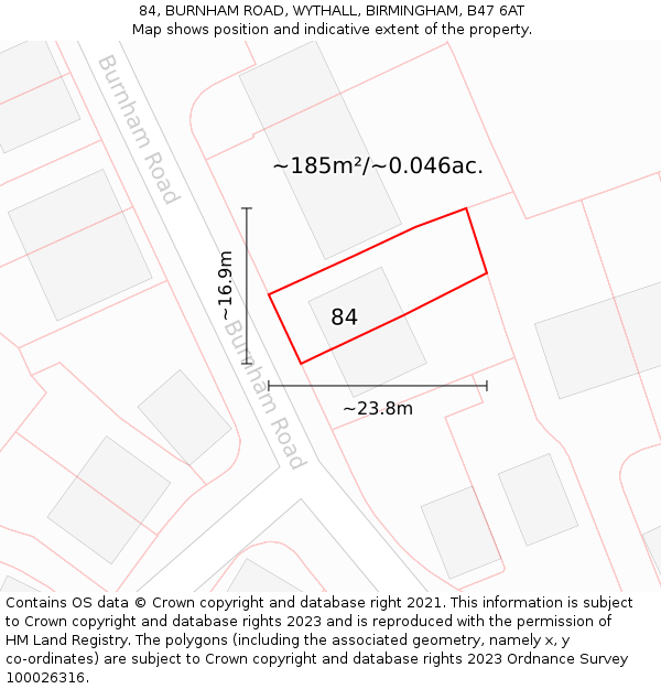 84, BURNHAM ROAD, WYTHALL, BIRMINGHAM, B47 6AT: Plot and title map
