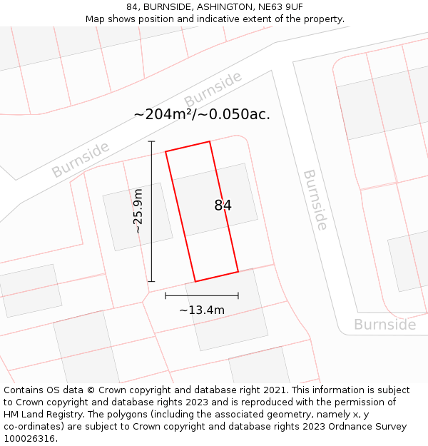 84, BURNSIDE, ASHINGTON, NE63 9UF: Plot and title map