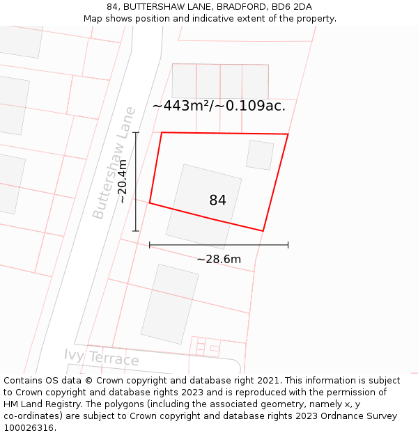 84, BUTTERSHAW LANE, BRADFORD, BD6 2DA: Plot and title map