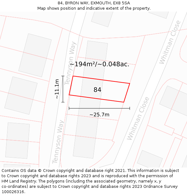 84, BYRON WAY, EXMOUTH, EX8 5SA: Plot and title map