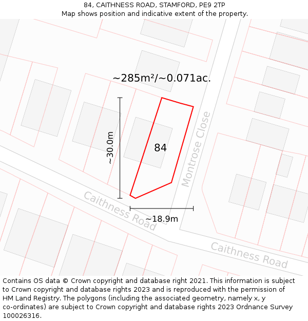 84, CAITHNESS ROAD, STAMFORD, PE9 2TP: Plot and title map