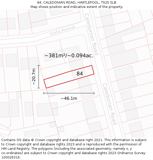 84, CALEDONIAN ROAD, HARTLEPOOL, TS25 5LB: Plot and title map