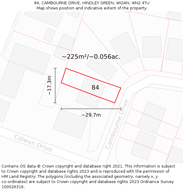 84, CAMBOURNE DRIVE, HINDLEY GREEN, WIGAN, WN2 4TU: Plot and title map