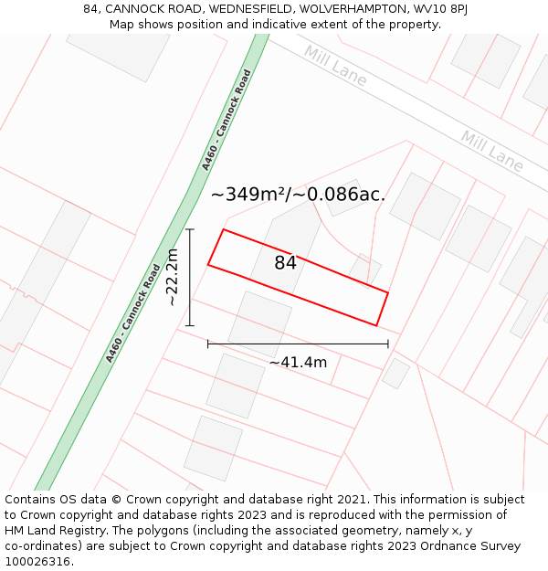 84, CANNOCK ROAD, WEDNESFIELD, WOLVERHAMPTON, WV10 8PJ: Plot and title map