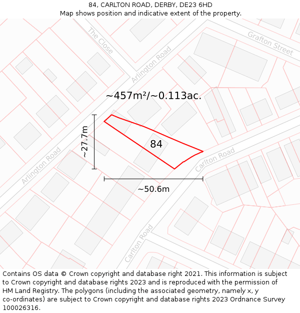 84, CARLTON ROAD, DERBY, DE23 6HD: Plot and title map