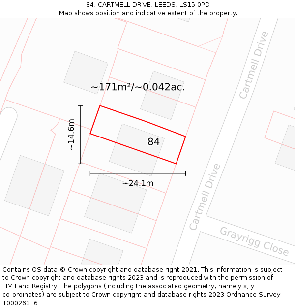 84, CARTMELL DRIVE, LEEDS, LS15 0PD: Plot and title map