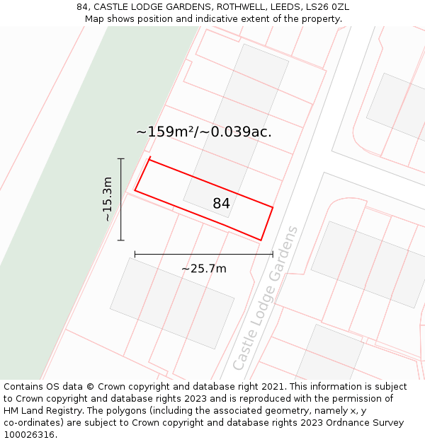84, CASTLE LODGE GARDENS, ROTHWELL, LEEDS, LS26 0ZL: Plot and title map