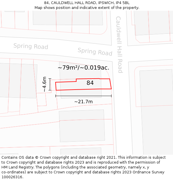 84, CAULDWELL HALL ROAD, IPSWICH, IP4 5BL: Plot and title map