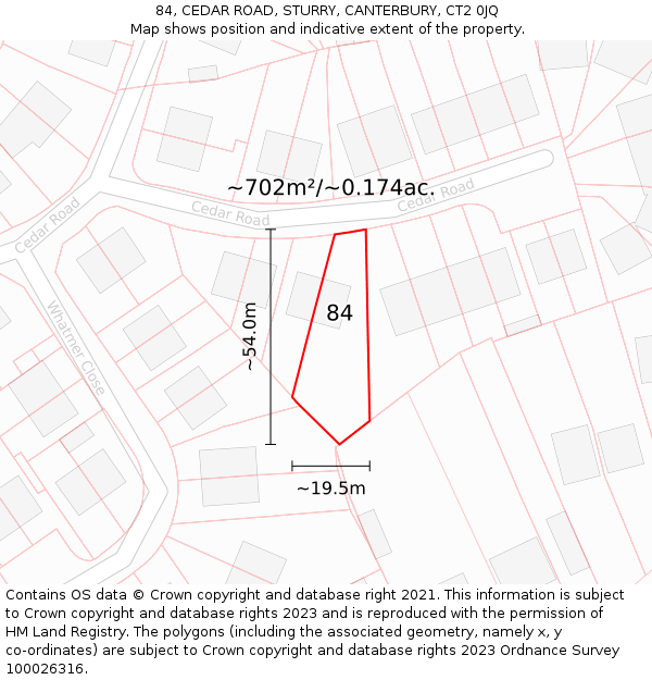84, CEDAR ROAD, STURRY, CANTERBURY, CT2 0JQ: Plot and title map