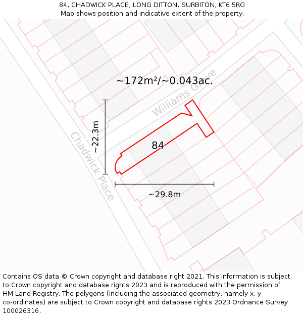 84, CHADWICK PLACE, LONG DITTON, SURBITON, KT6 5RG: Plot and title map