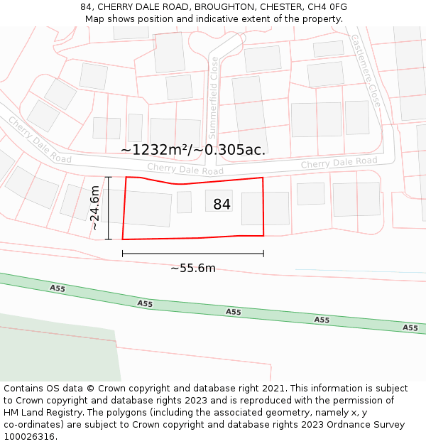 84, CHERRY DALE ROAD, BROUGHTON, CHESTER, CH4 0FG: Plot and title map