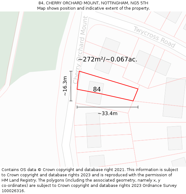 84, CHERRY ORCHARD MOUNT, NOTTINGHAM, NG5 5TH: Plot and title map