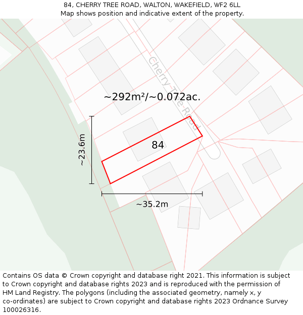 84, CHERRY TREE ROAD, WALTON, WAKEFIELD, WF2 6LL: Plot and title map