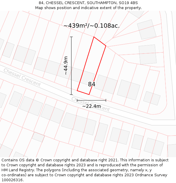 84, CHESSEL CRESCENT, SOUTHAMPTON, SO19 4BS: Plot and title map