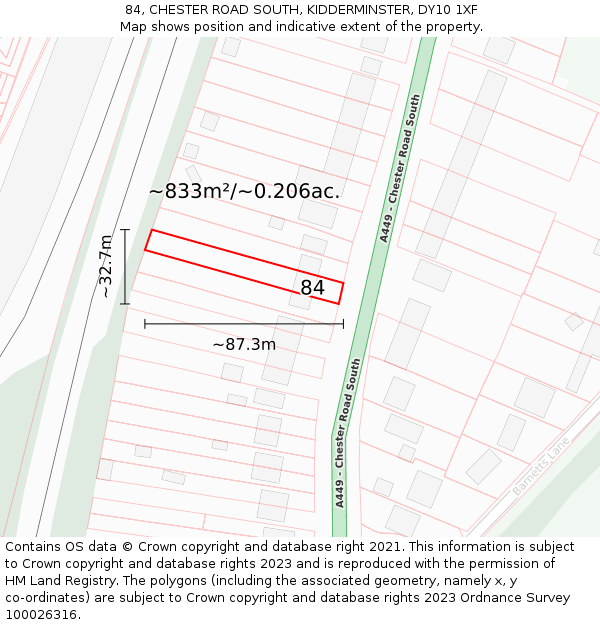 84, CHESTER ROAD SOUTH, KIDDERMINSTER, DY10 1XF: Plot and title map