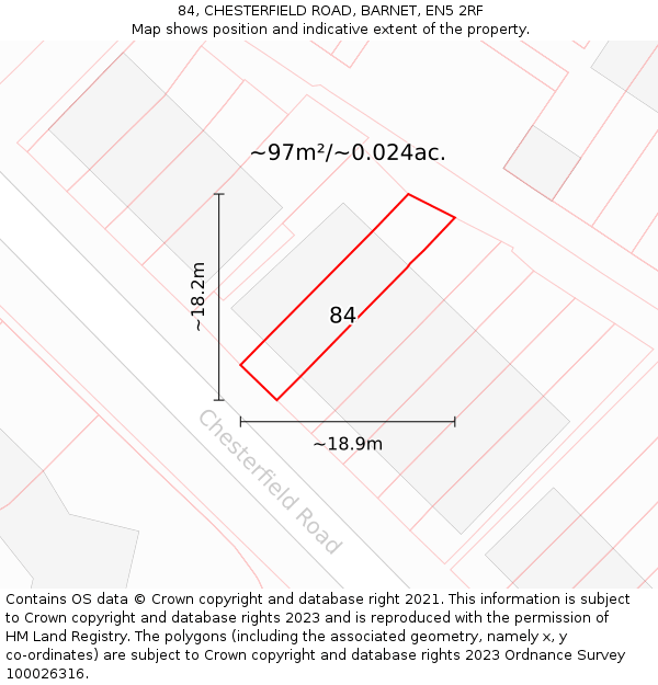 84, CHESTERFIELD ROAD, BARNET, EN5 2RF: Plot and title map