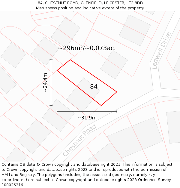 84, CHESTNUT ROAD, GLENFIELD, LEICESTER, LE3 8DB: Plot and title map