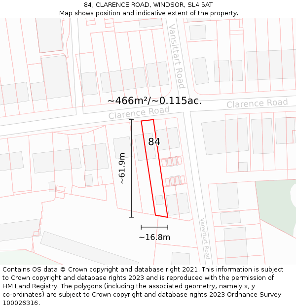84, CLARENCE ROAD, WINDSOR, SL4 5AT: Plot and title map
