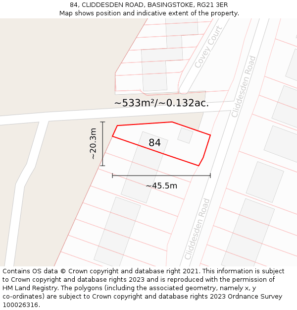 84, CLIDDESDEN ROAD, BASINGSTOKE, RG21 3ER: Plot and title map