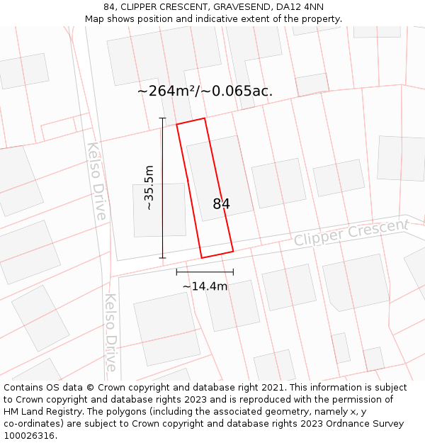 84, CLIPPER CRESCENT, GRAVESEND, DA12 4NN: Plot and title map